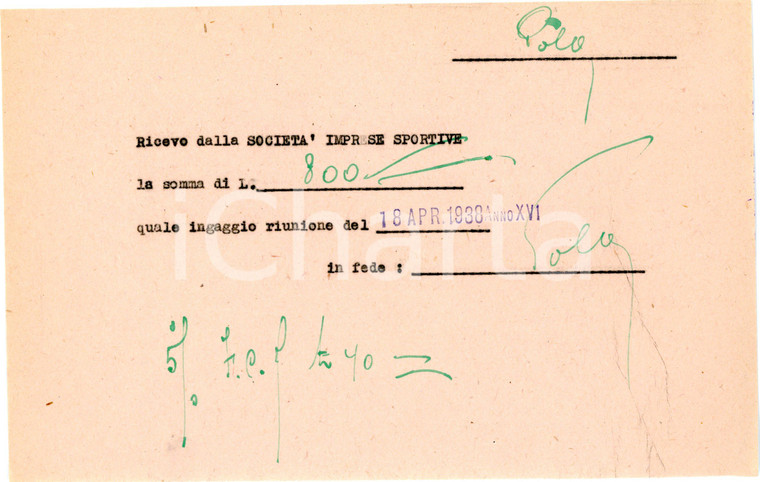 1938 CICLISMO MILANO VIGORELLI - Ricevuta di ingaggio Benedetto POLA - Autografo