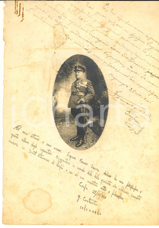 1941 CORFU' Ritratto del col. G. KONSTANTIS (?) con dedica AUTOGRAFA *Foto 20x30
