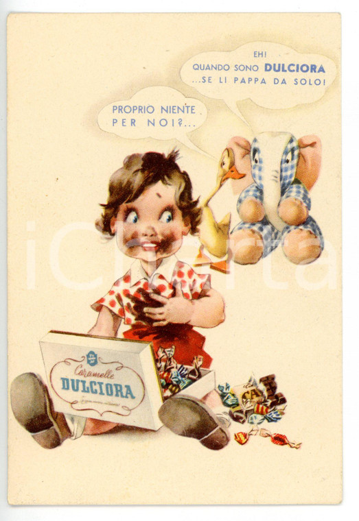 1960 ca MILANO Cioccolato e caramelle DULCIORA *Cartolina pubblicitaria VINTAGE