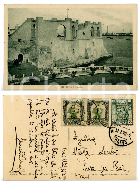 1929 TRIPOLI Castello Rosso *Cartolina con AUTOGRAFO Germano ASINARI DI BERNEZZO