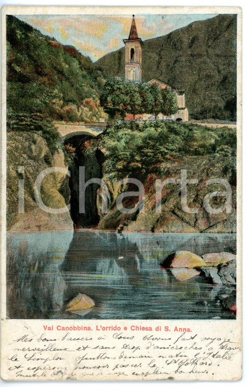 1908 CANNOBIO (VB) Orrido di SANT'ANNA - Cartolina ILLUSTRATA FP VG