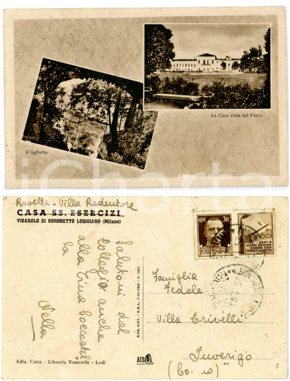 1944 BORGHETTO LODIGIANO - VIGAROLO Vedutine Casa SS. Esercizi *Cartolina FP VG