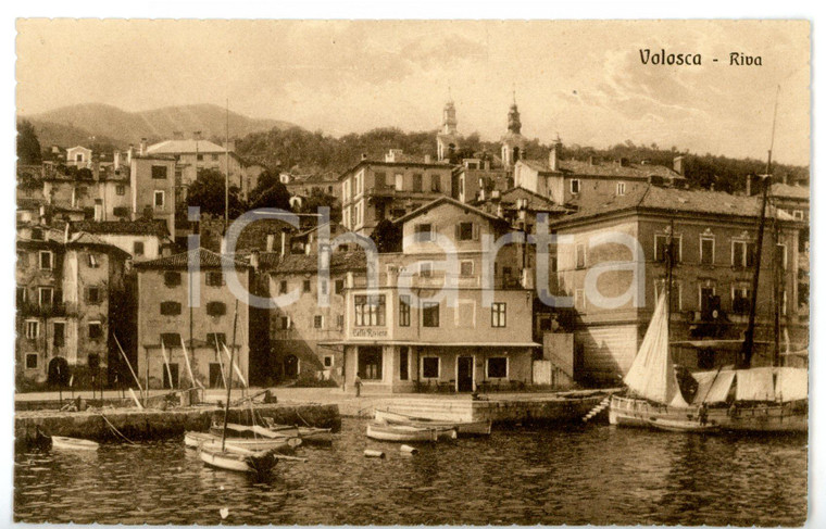 1920 ca ABBAZIA VOLOSCA (ISTRIA) Villaggio sul mare con CAFFÈ RIVIERA *Cartolina