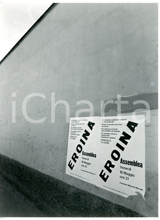 1980 ca MILANO AFFORI Manifesto assemblea sull'eroina *Foto ARTISTICA 18x24 cm