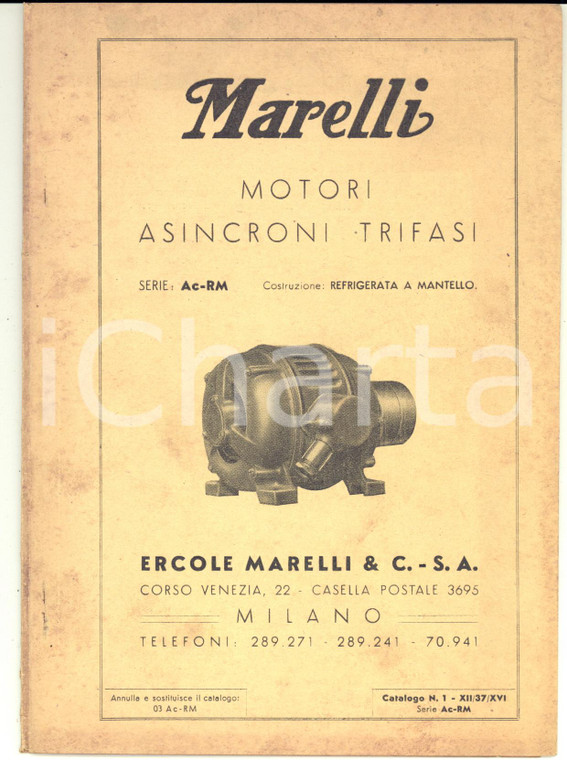 1937 MILANO Ditta Ercole MARELLI - Motori asincroni trifasi - Catalogo