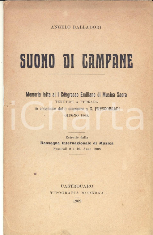 1909 Angelo BALLADORI Suono di campane - I Congresso Emiliano di Musica Sacra