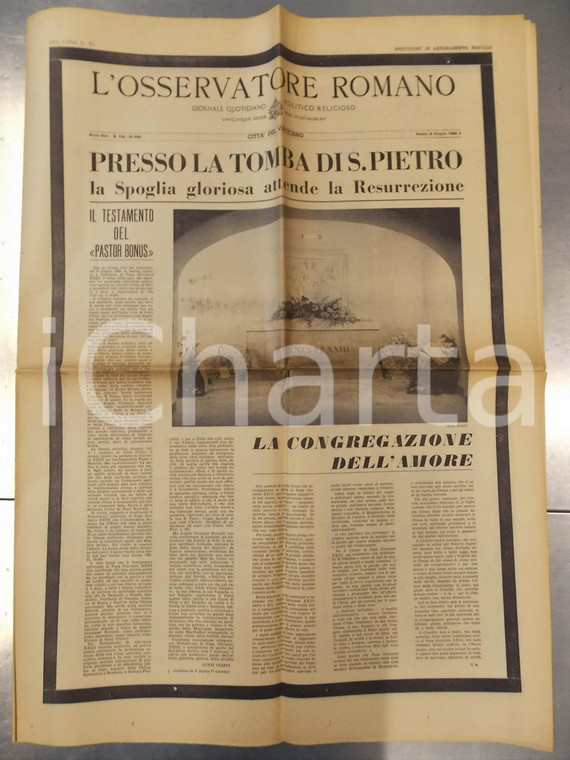 1963 L'OSSERVATORE ROMANO Morte e sepoltura di papa Giovanni XXIII - Giornale