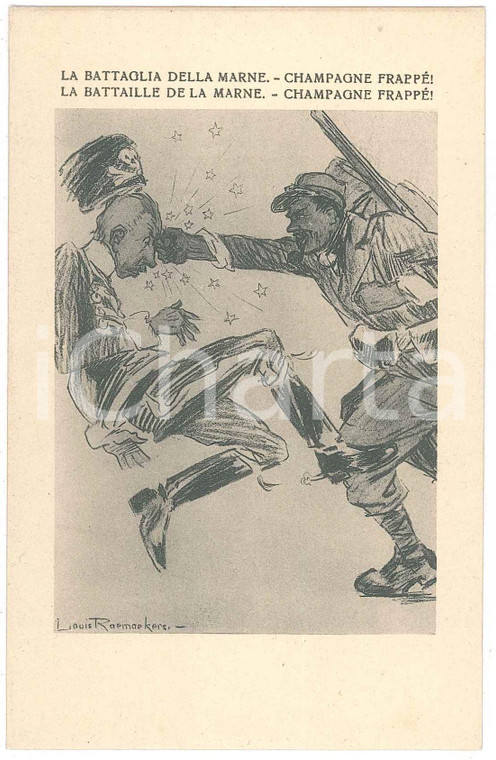 1917 WW1 Artist Louis RAEMAEKERS Bataille de la MARNE Champagne Frappé Postcard