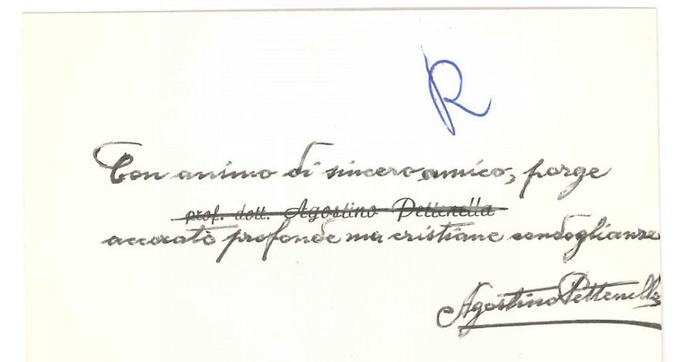 1969 VERONA Prof. dott. Agostino PETTENELLA - Biglietto da visita AUTOGRAFO