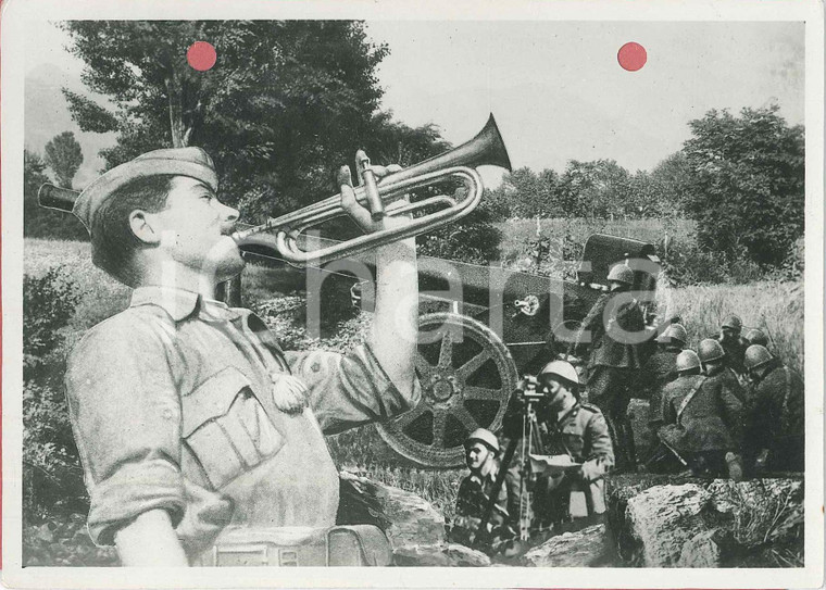 1940 WW2 Trombettiere sul campo *Foto per cartolina ditta Paolo MARZARI