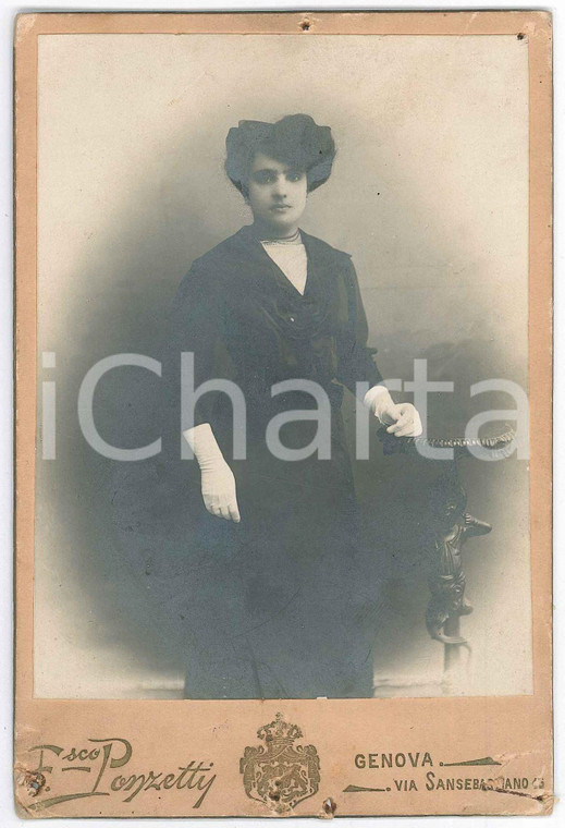 1911 GENOVA Ritratto di donna con i guanti bianchi - Foto PONZETTI 11x16 cm