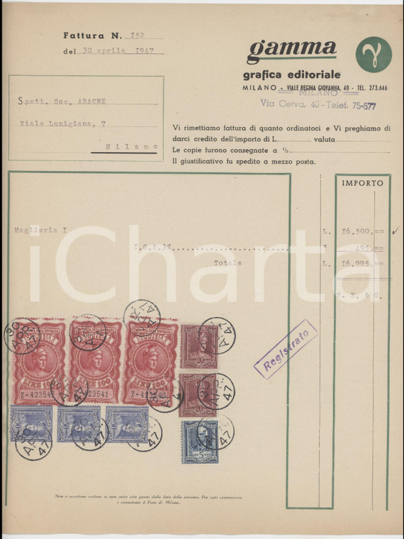 1947 MILANO Viale Regina Giovanna 40 - GAMMA Lavori tipografici - Fattura (3)