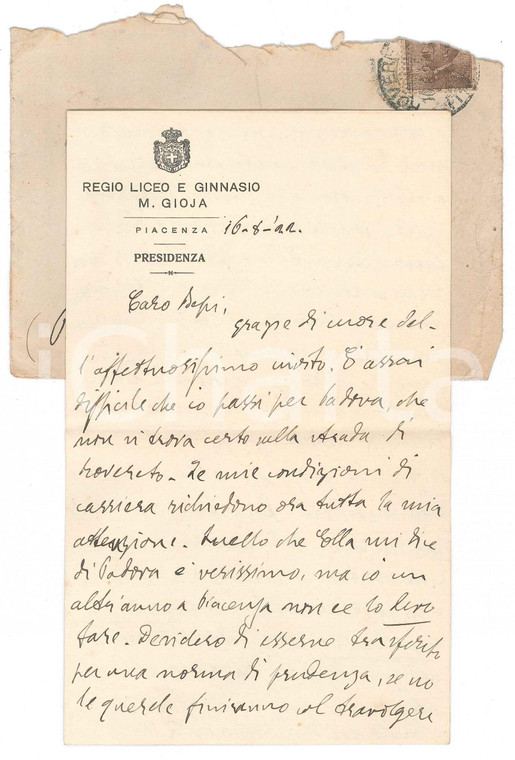 1922 PIACENZA Carlo STEINER in attesa di un trasferimento - AUTOGRAFO