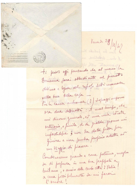 1947 MILANO Lettera Enrico GONZALES per caccia autunnale - AUTOGRAFO