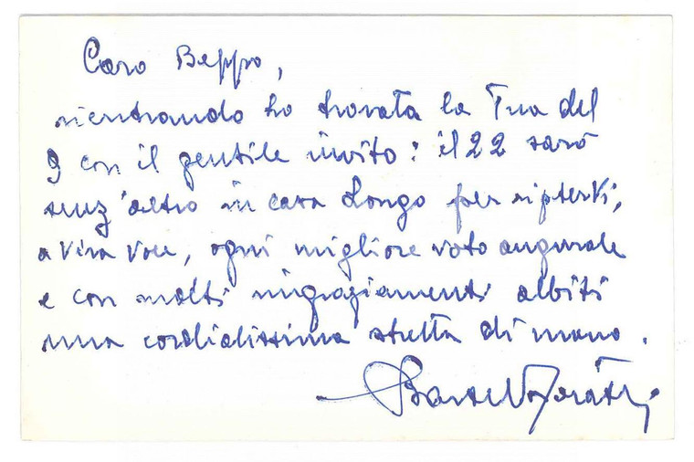 1985 ca PADOVA Avv. Bartel FORATTI - Biglietto di auguri AUTOGRAFO