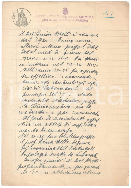 1927 PADOVA Lettera Cesare FRUGONI - Referenze Guido MELLI -AUTOGRAFO