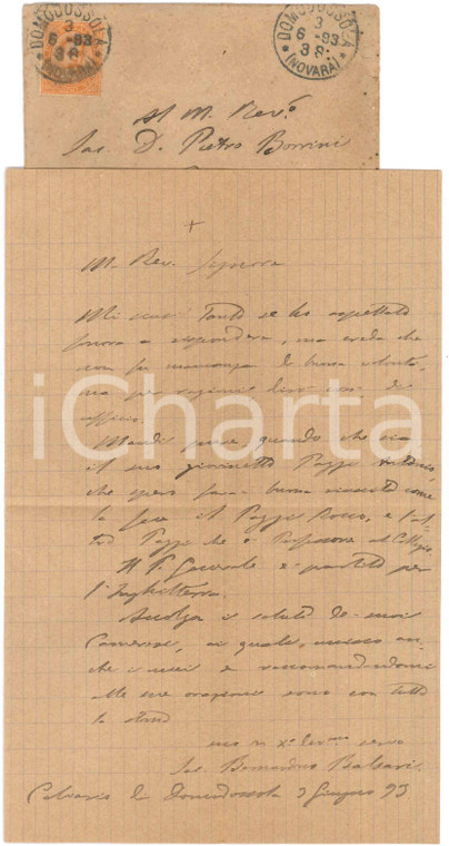 1893 DOMODOSSOLA Padre Bernardino BALSARI Lettera pro giovane allievo *AUTOGRAFO