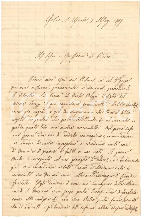 1899 SACRO MONTE DI ORTA Lettera fra Tommaso da CAMERI sulla vita dei religiosi