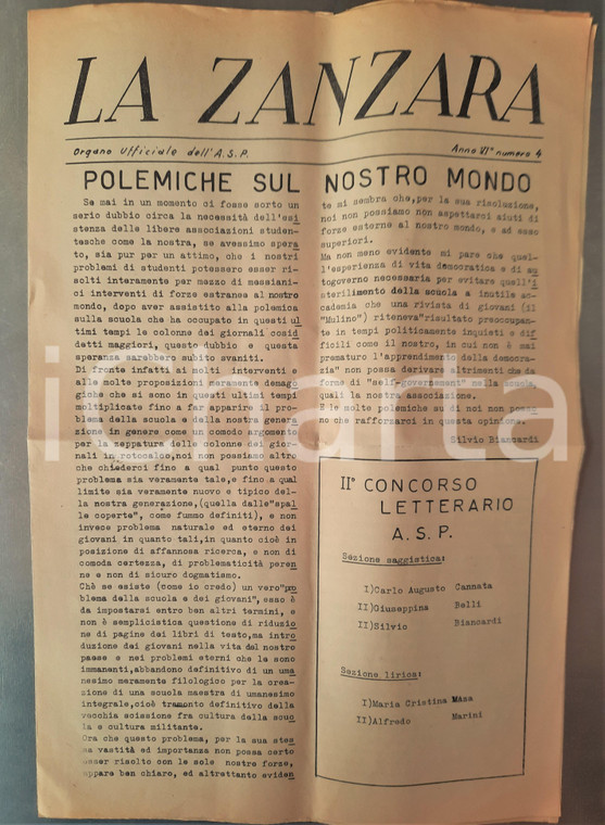 1953 MILANO LA ZANZARA Giornale studentesco A.S.P. Polemiche sul nostro mondo *4