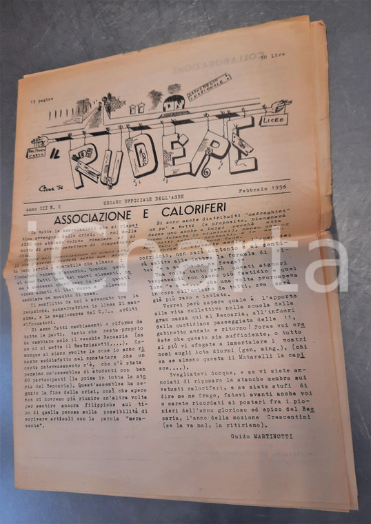 1956 MILANO Liceo BECCARIA - RUDERE Giornale ASBE - Associazione e caloriferi *2