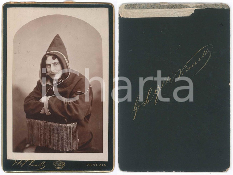1880 ca VENEZIA Ritratto maschile con cappuccio - Confraternita *Foto VIANELLI