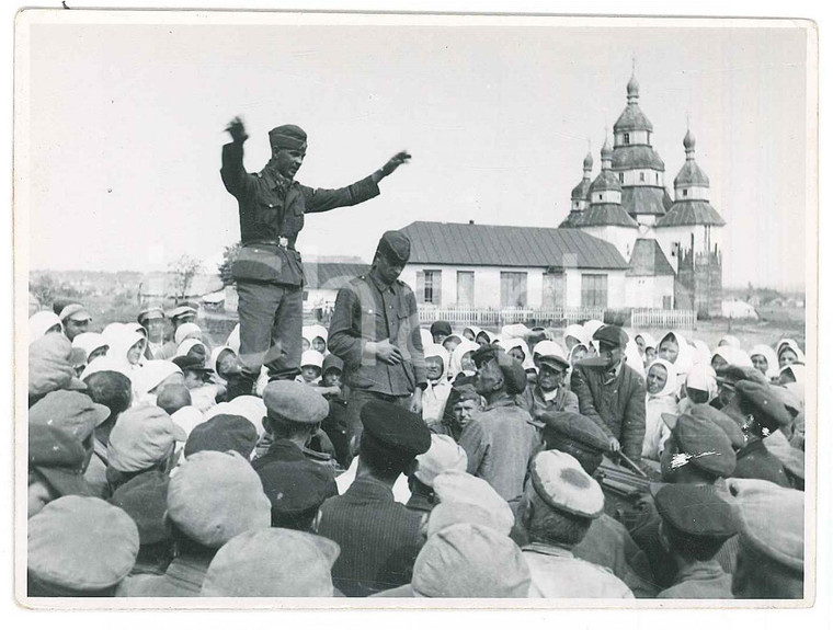 1942 WW2 VARSAVIA (?) Discorso di un ufficiale alla folla *Fotografia 10x8 cm