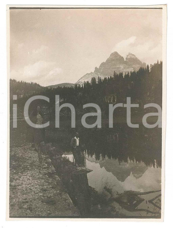 1925 DOLOMITI - LAGO DI MISURINA - Due escursionisti - Fotografia 8x10 cm