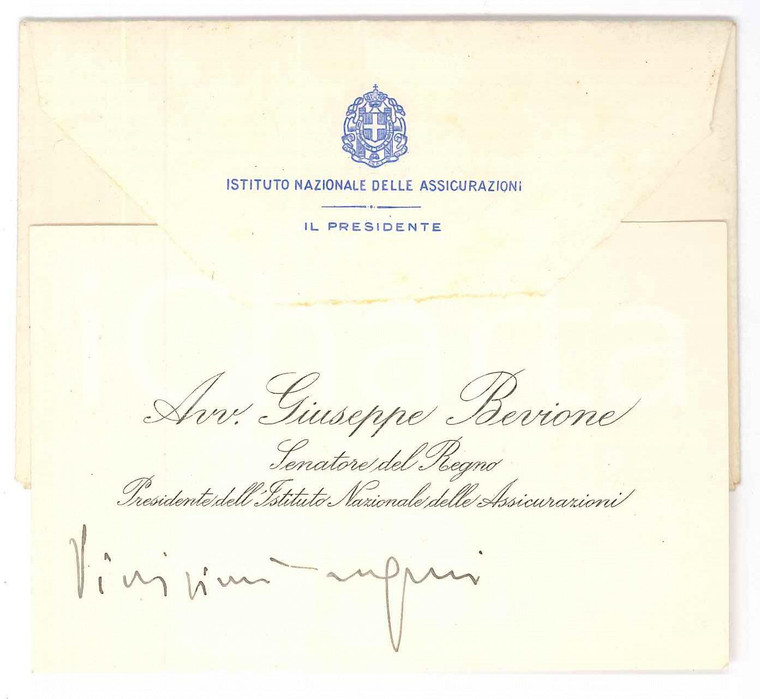 1941 ROMA Senatore Giuseppe BEVIONE Presidente INA *Biglietto visita AUTOGRAFO