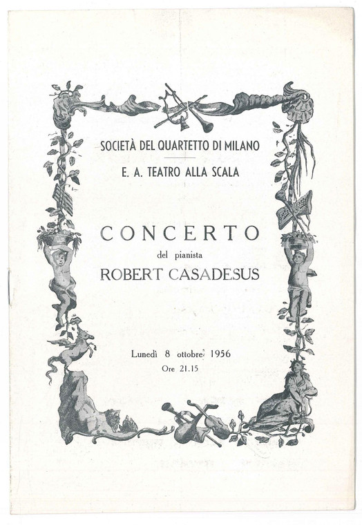 1956 MILANO Società del Quartetto - Concerto Robert CASADESUS pianista PROGRAMMA