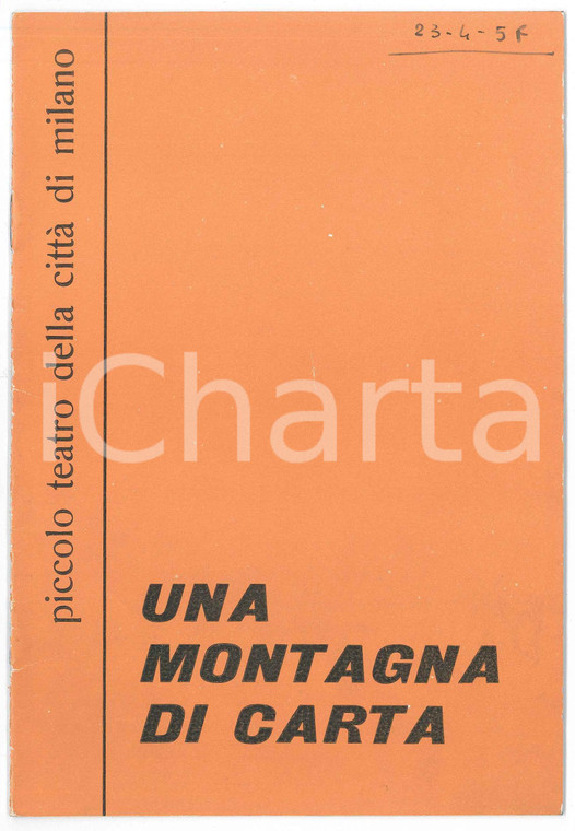 1957 MILANO PICCOLO TEATRO - Una montagna di carta *Programma 28 pp.