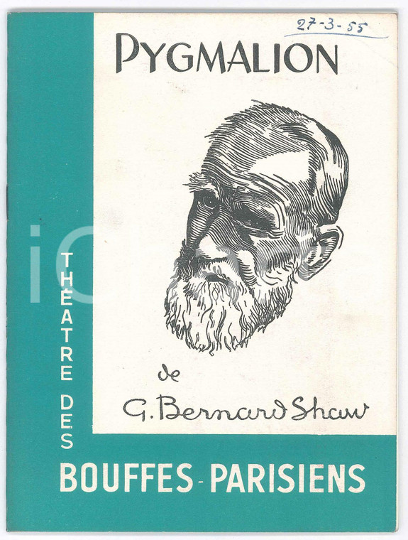 1955 PARIS Théâtre des Bouffes-Parisiens - G. B. SHAW "Pygmalion" - Programme