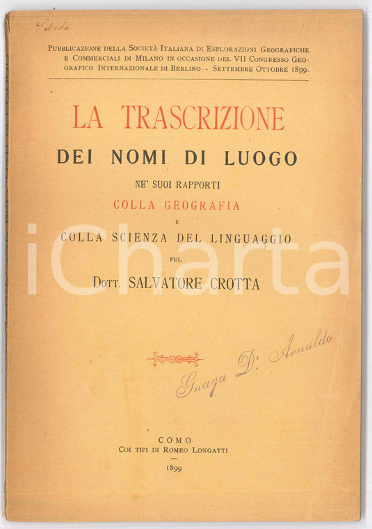 1899 Salvatore CROTTA Trascrizione nomi di luogo ne' rapporti colla geografia