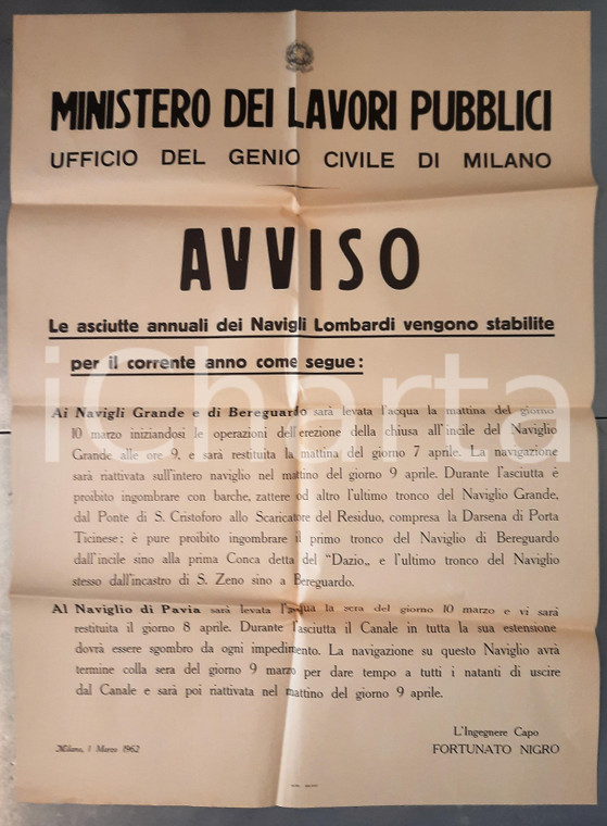 1962 MILANO Asciutte annuali dei Navigli Lombardi - Manifesto