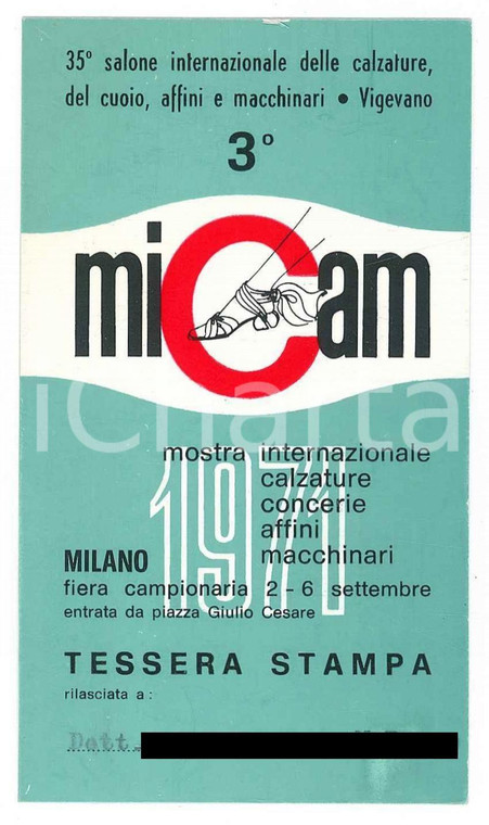 1971 VIGEVANO - MICAM 35° Salone delle calzature - Tessera 6x11 cm