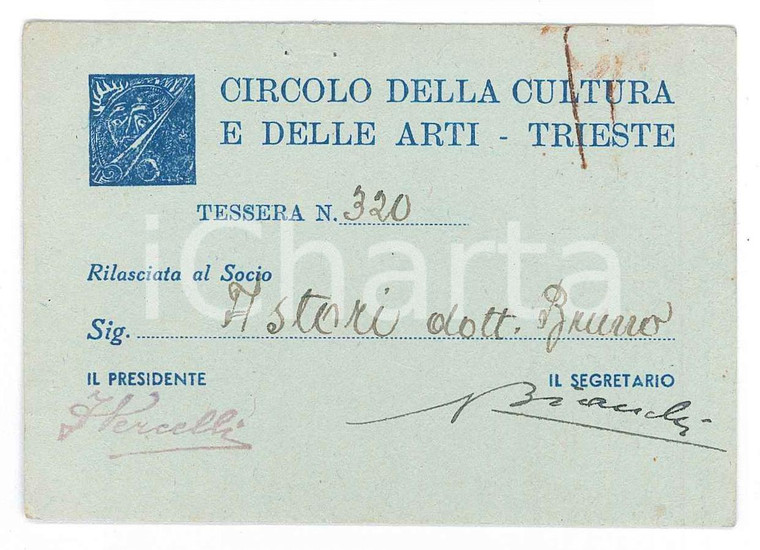 1920 ca TRIESTE Circolo cultura e art - Tessera di Bruno ASTORI 10x7 cm