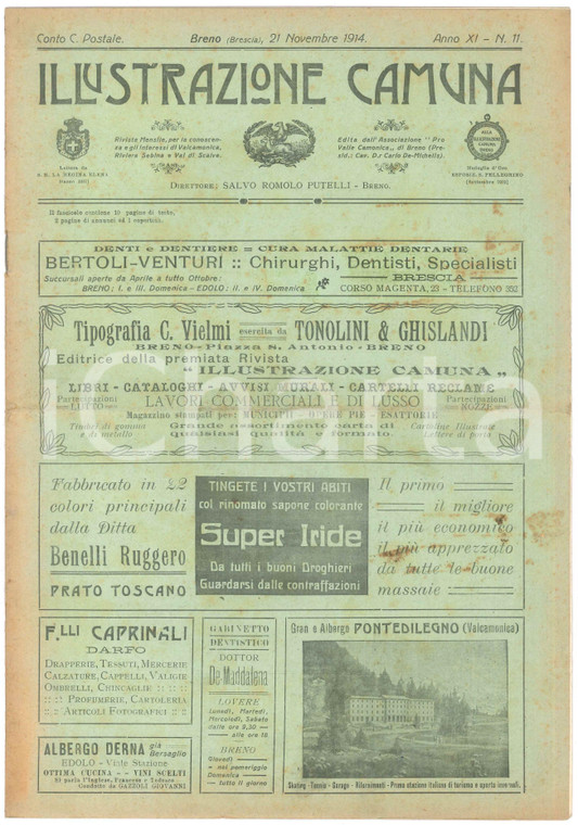 1914 BRENO ILLUSTRAZIONE CAMUNA Miniera COLLER - Cesare BERTOLOTTI *Giornale