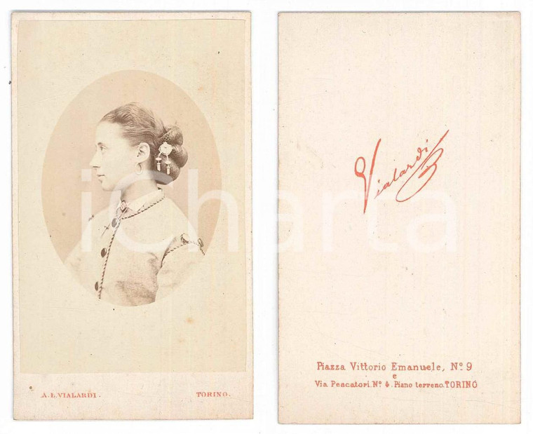 1870 ca TORINO Ritratto di giovane donna - Profilo *Foto A. L. VIALARDI CDV