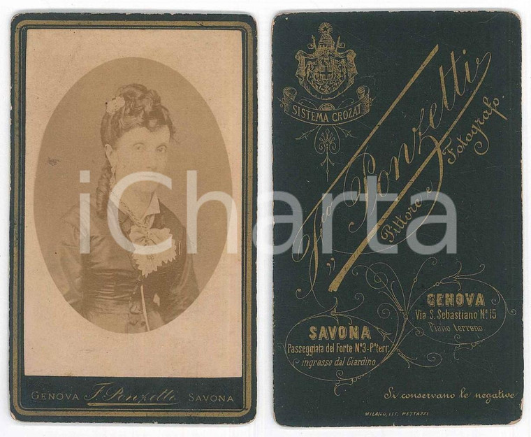 1880 ca GENOVA Ritratto di donna -Busto - Foto Francesco PONZETTI CDV