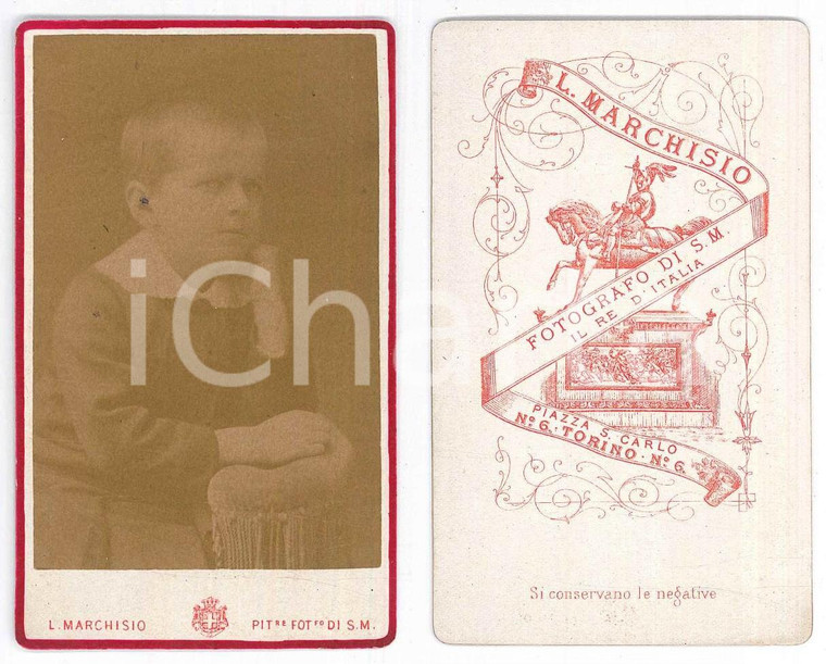 1880 ca TORINO Ritratto di bambino - Fotografia L. MARCHISIO CDV