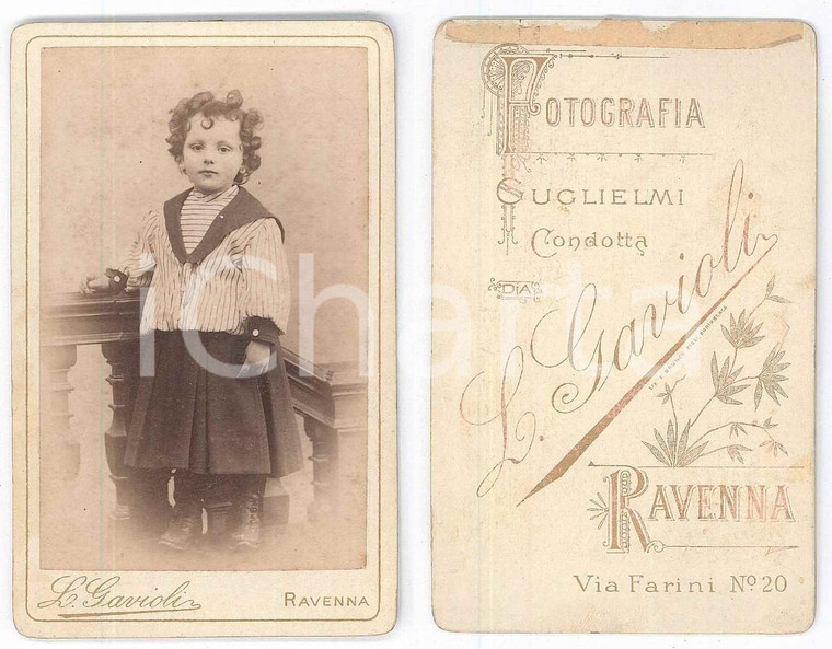 1890 ca RAVENNA Ritratto di bambina vestita alla marinara - Foto L. GAVIOLI CDV