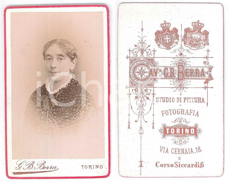 1890 ca TORINO Donna con scialle ricamato - Ritratto - Foto G. B. BERRA CDV