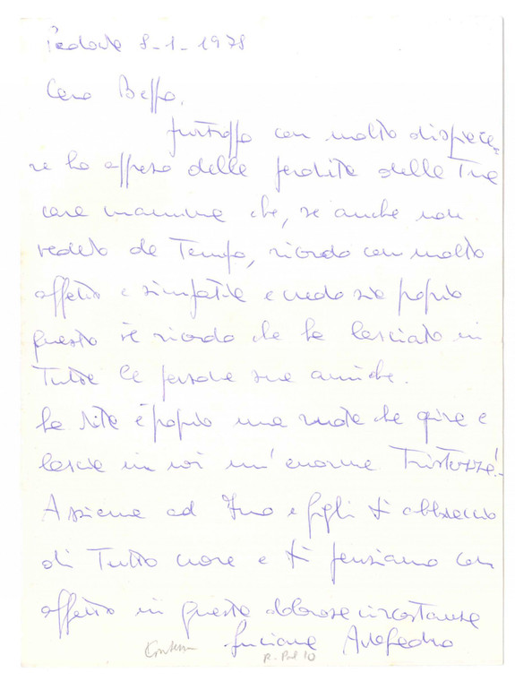 1978 PADOVA Lettera contessa Luciana AVOGADRO per condoglianze *Autografo