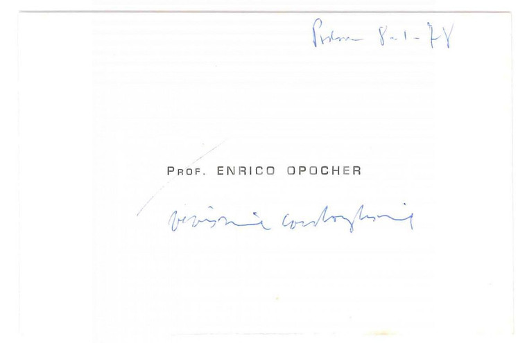 1978 PADOVA Prof. Enrico OPOCHER Biglietto da visita AUTOGRAFO 10x7 cm