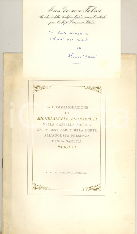 1964 Mons. Giovanni FALLANI Commemorazione di Michelangelo Buonarroti *AUTOGRAFO