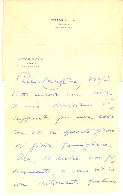 1958 VENEZIA Lettera Vittorio CINI per congratulazioni - AUTOGRAFO
