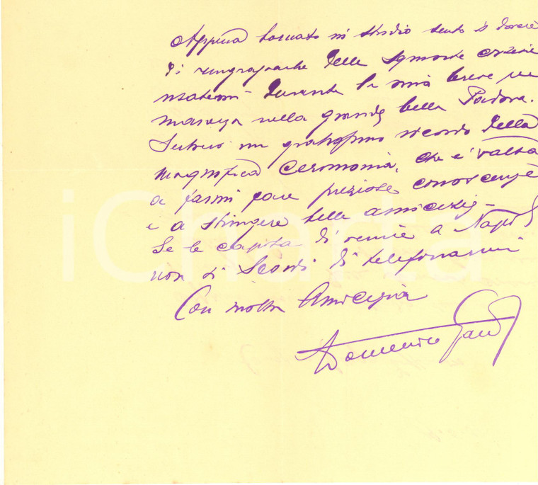 1932 NAPOLI Lettera avv. Domenico GALDI per invito a cerimonia *AUTOGRAFO