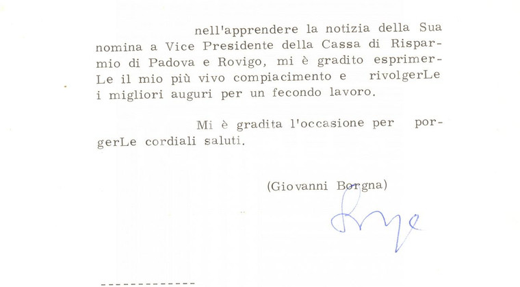 1975 GENOVA Lettera Giovanni BORGNA Cassa Risparmio Genova e Imperia *Autografo