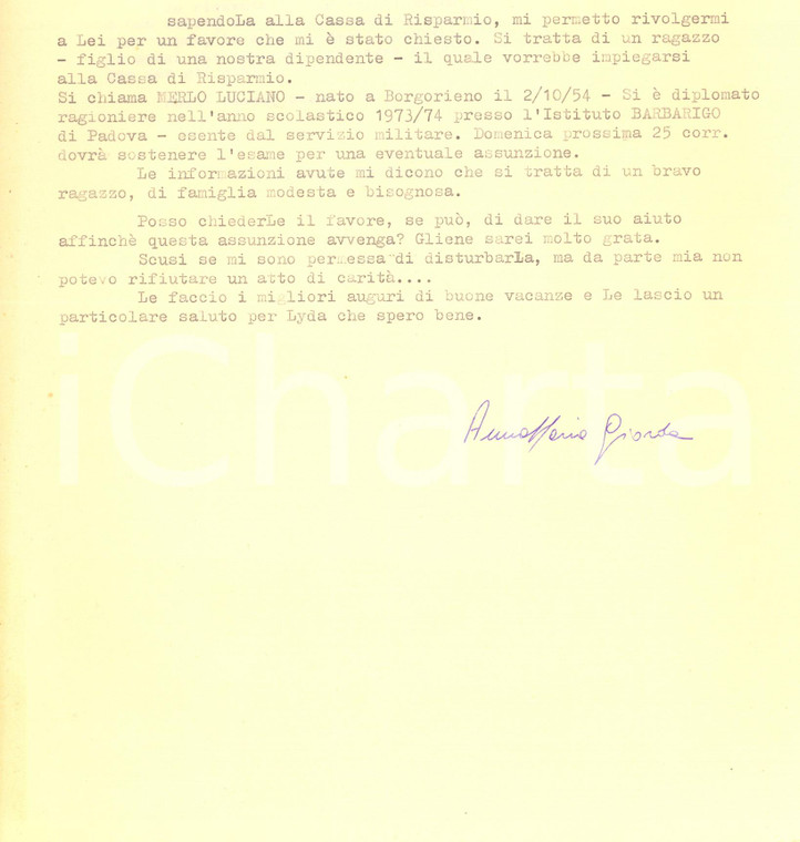 1976 PADOVA Lettera suor Anna Maria GIORDA - Istituto S. CUORE *Autografo