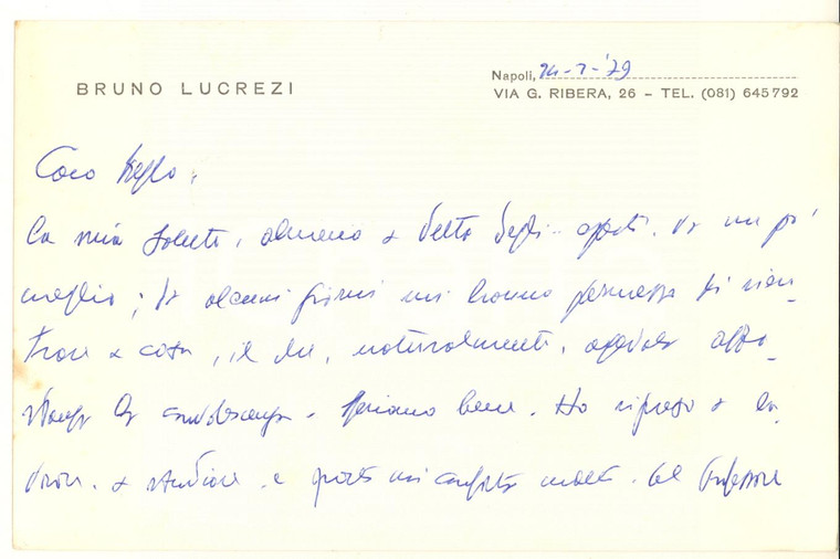 1979 NAPOLI Bruno LUCREZI riprende i suoi studi - Biglietto AUTOGRAFO