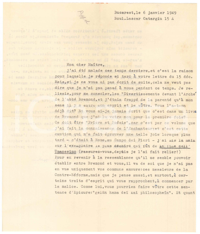 1949 BUCAREST Storico Dionisie PIPPIDI sui progetti di studio  futuri *AUTOGRAFO